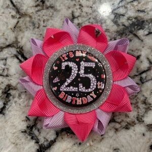 Pink and Purple 25th Birthday Ribbon Badge